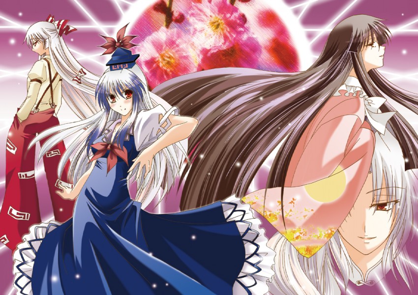 fujiwara no mokou, kamishirasawa keine, houraisan kaguya, and yagokoro eirin (touhou) drawn by rindou_matsuri