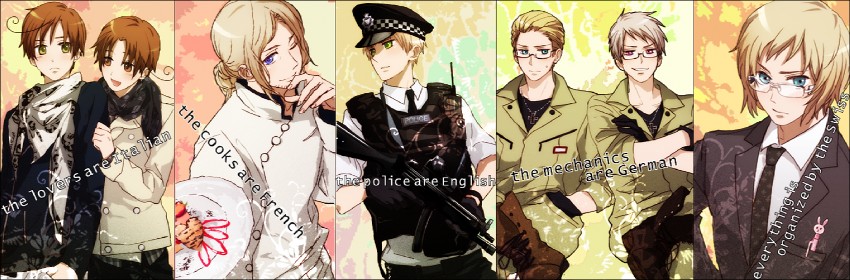 united kingdom, france, prussia, northern italy, germany, and 2 more (axis powers hetalia) drawn by sumi_tooru
