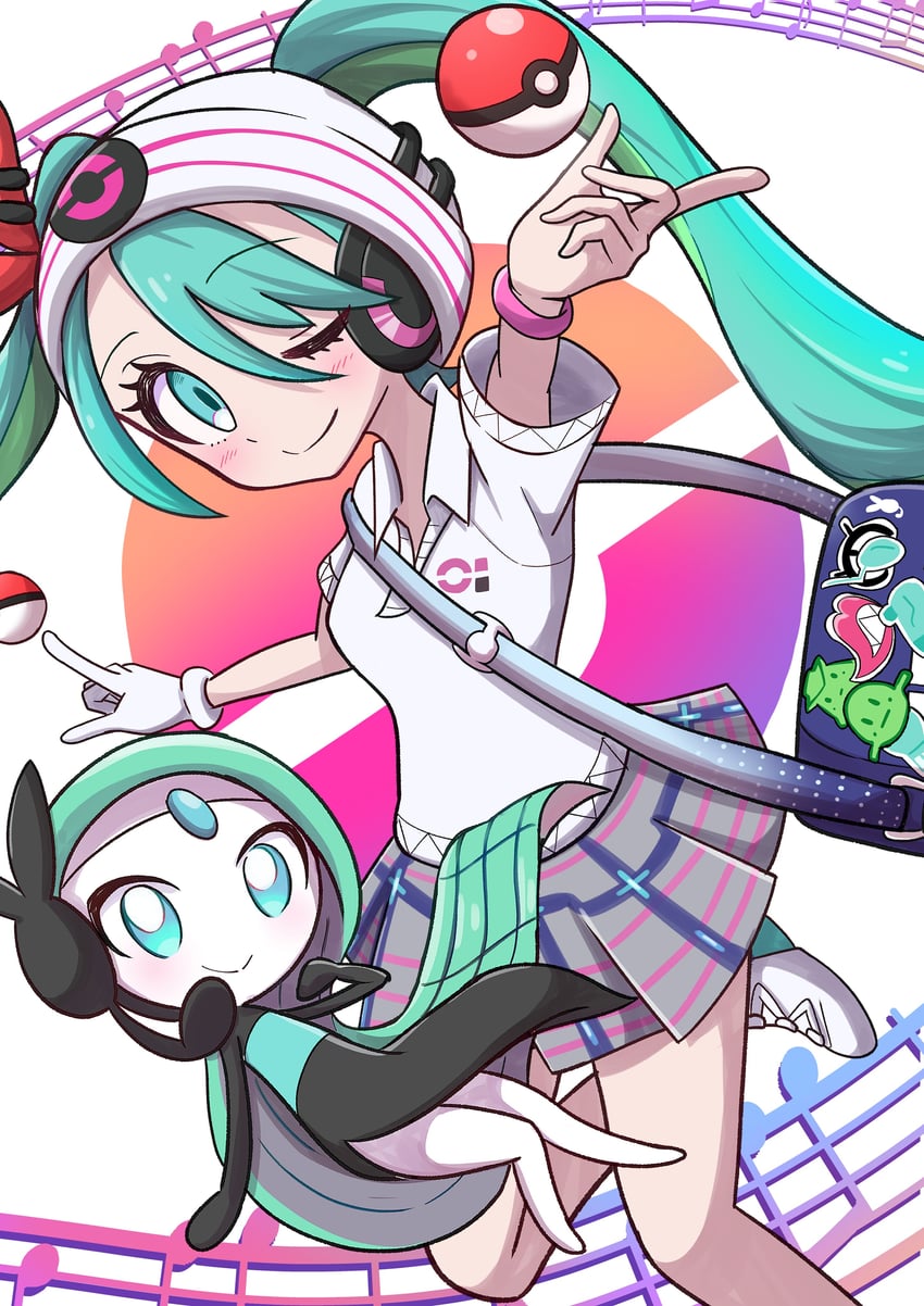 hatsune miku, meloetta, and psychic miku (pokemon and 2 more) drawn by rono_(lethys)