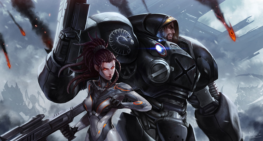 zerg, terran, sarah kerrigan, and jim raynor (starcraft and 1 more) drawn by sia_kim