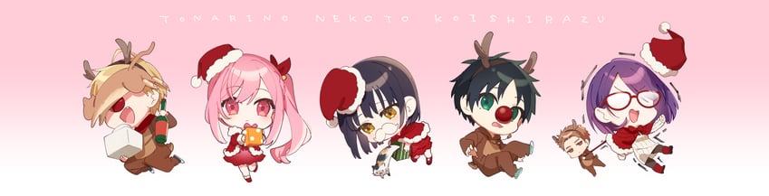 rudolph the red nosed reindeer, nekozane mugi, seno minato, usagihara momoka, takada, and 2 more (tonari no neko to koi shirazu) drawn by uninu