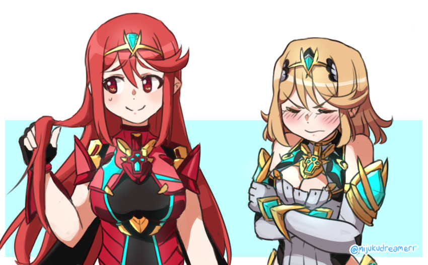 pyra and mythra (xenoblade chronicles and 1 more) drawn by robin_cordelia
