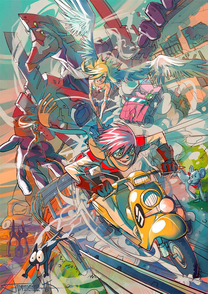 souryuu asuka langley, panty, eva 02, eva 01, haruhara haruko, and 4 more (neon genesis evangelion and 6 more) drawn by pixmilk