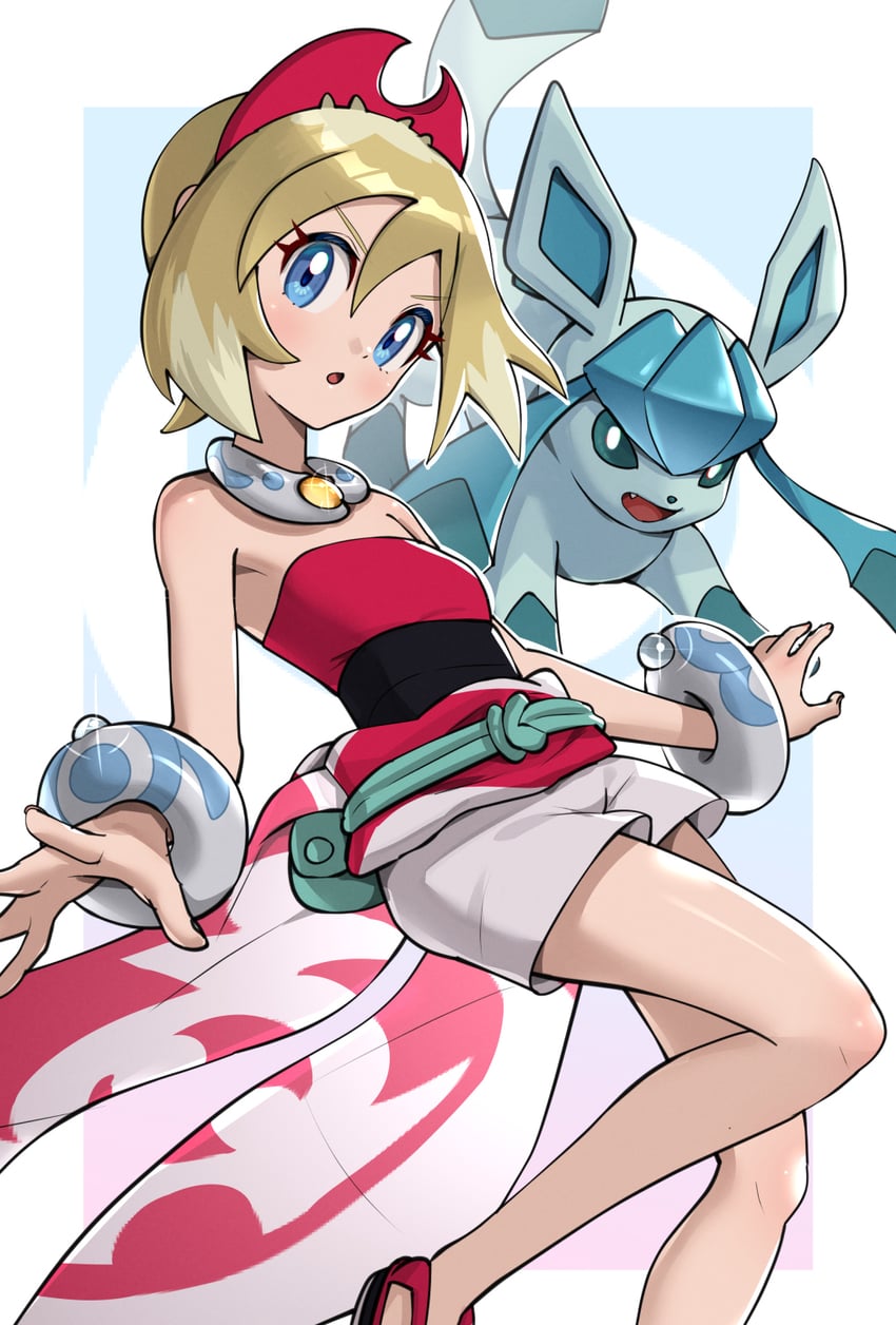 glaceon and irida (pokemon and 1 more) drawn by gonzarez