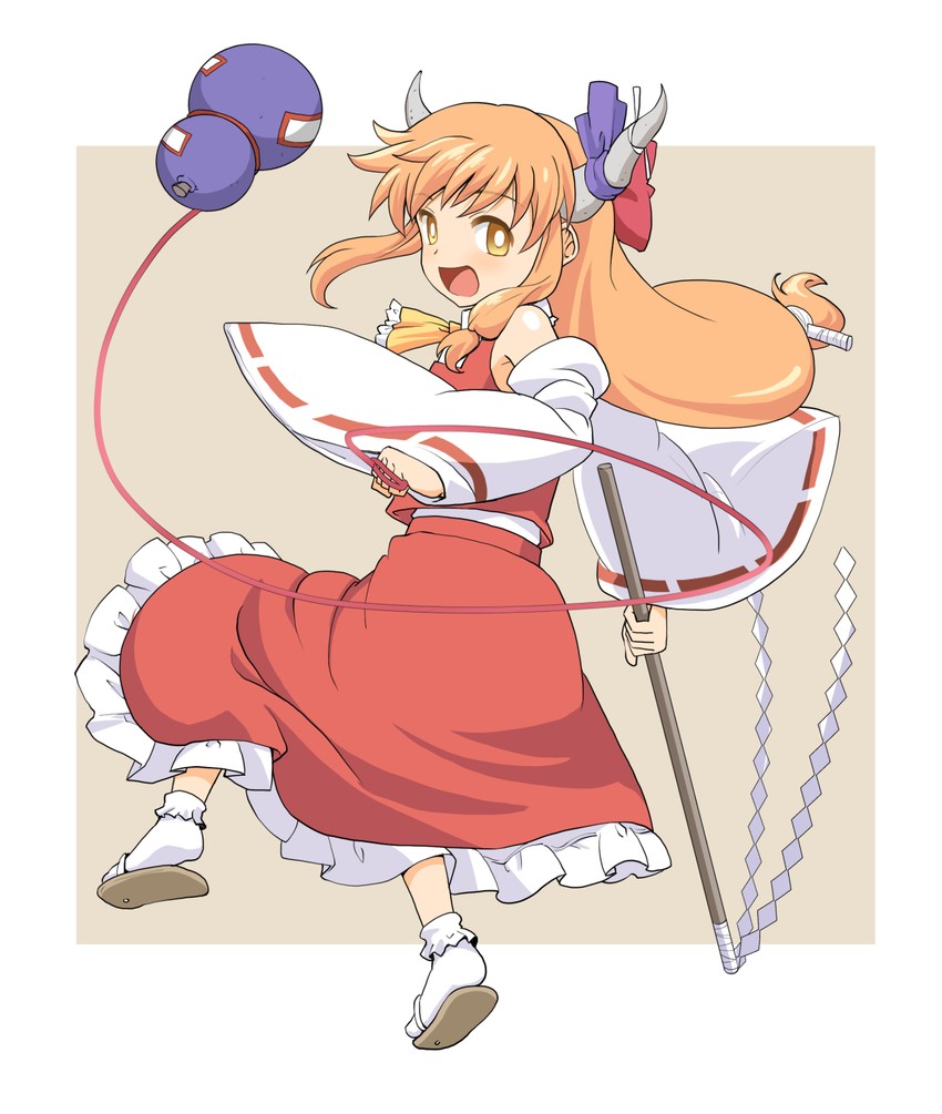 hakurei reimu and ibuki suika (touhou) drawn by haniwa_(leaf_garden)