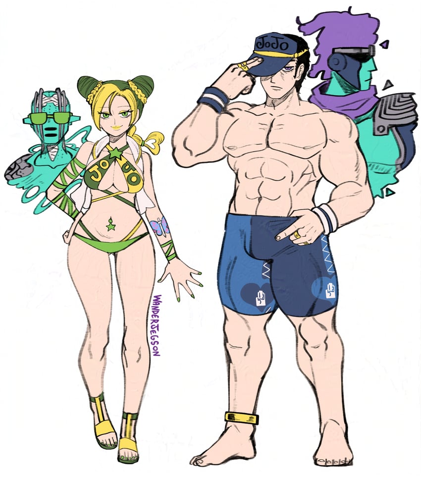 kujo jotaro, kujo jolyne, star platinum, and stone free (jojo no kimyou na bouken and 1 more) drawn by wanderjegson