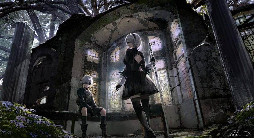 2b and 9s (nier and 1 more) drawn by rat_chuuu