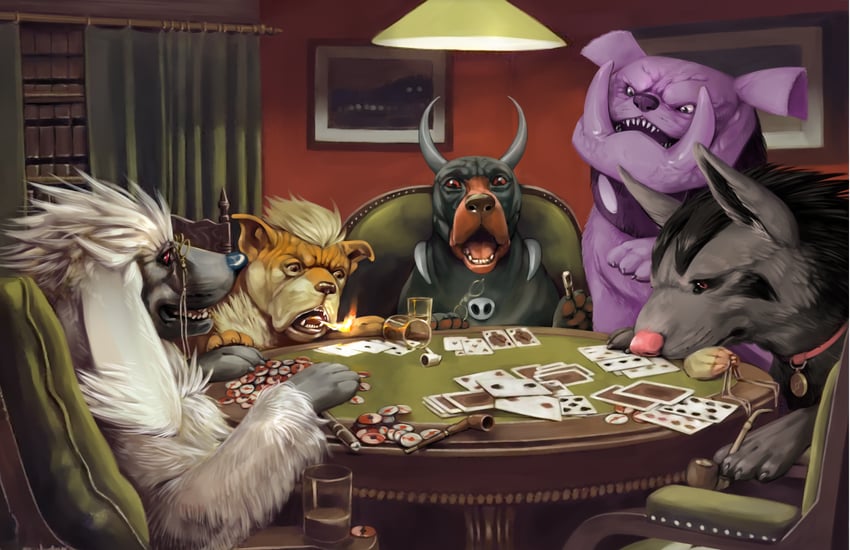 houndoom, growlithe, mightyena, furfrou, and granbull (pokemon and 1 more) drawn by madcookiefighter