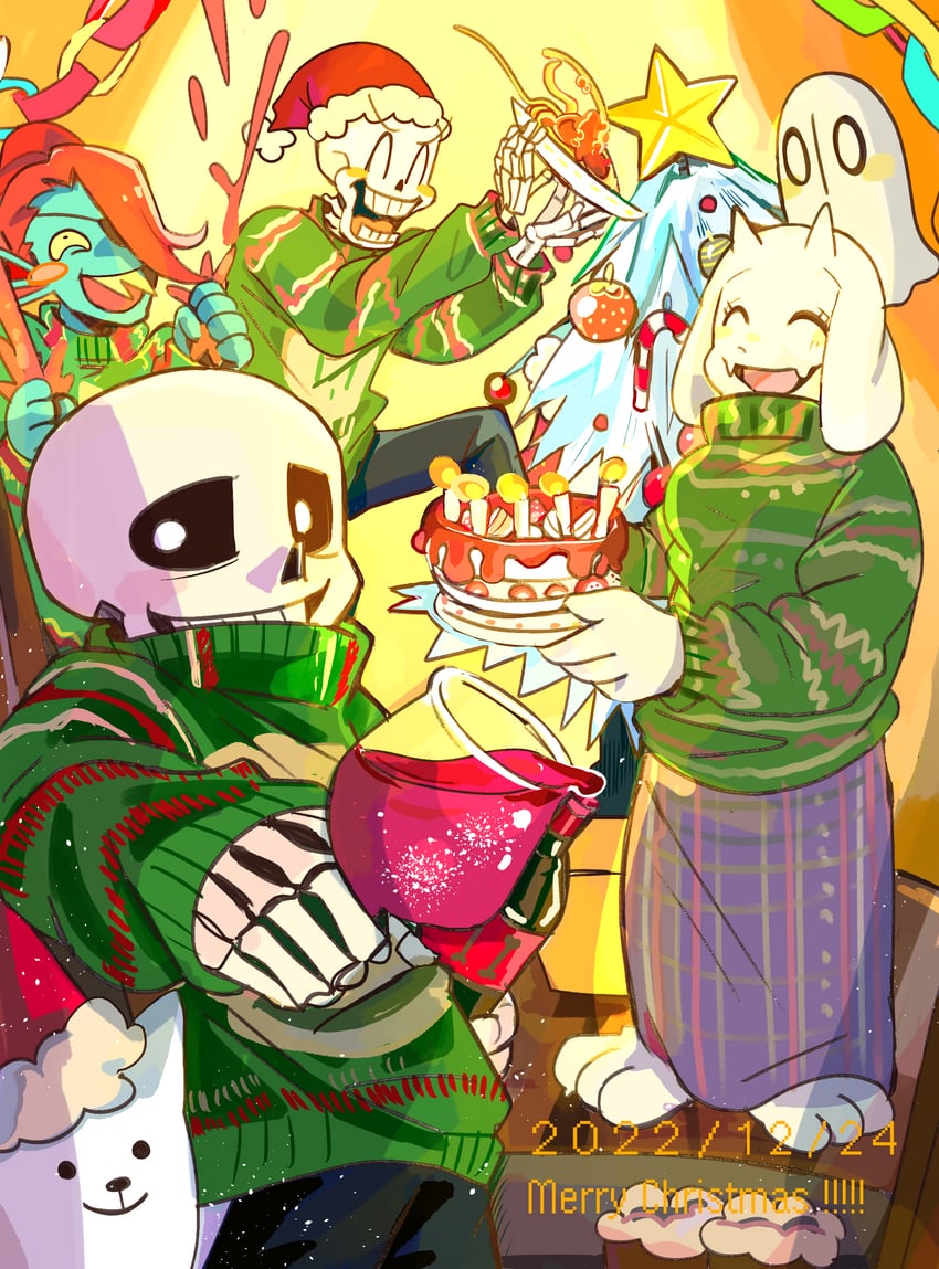 sans, papyrus, undyne, toriel, annoying dog, and 1 more (undertale) drawn by tama_(tamafuku08)