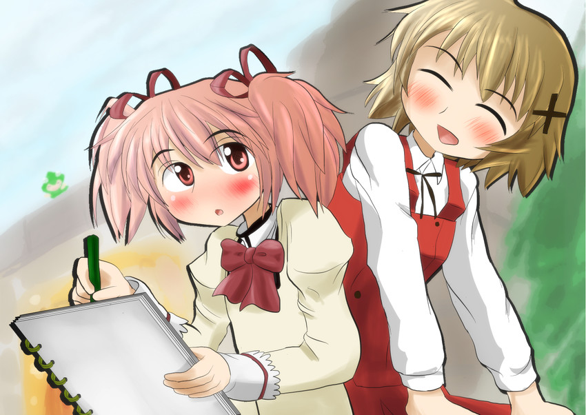 kaname madoka and yuno (mahou shoujo madoka magica and 1 more) drawn by mokujin28
