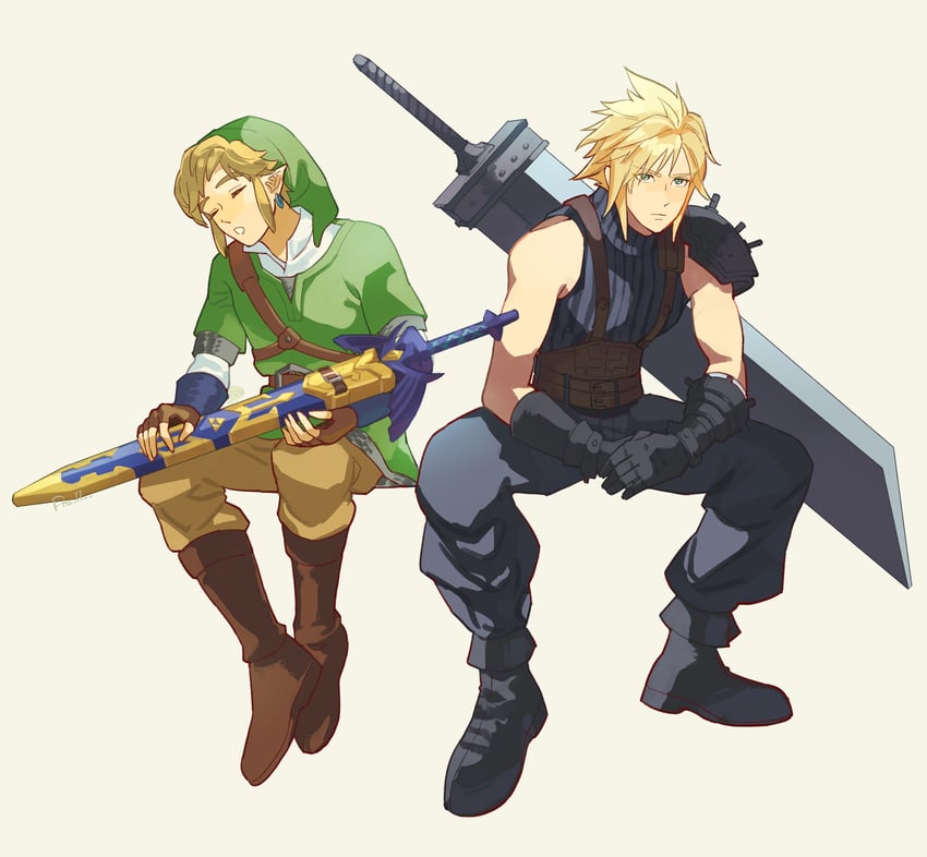 link and cloud strife (final fantasy and 4 more) drawn by pra_11