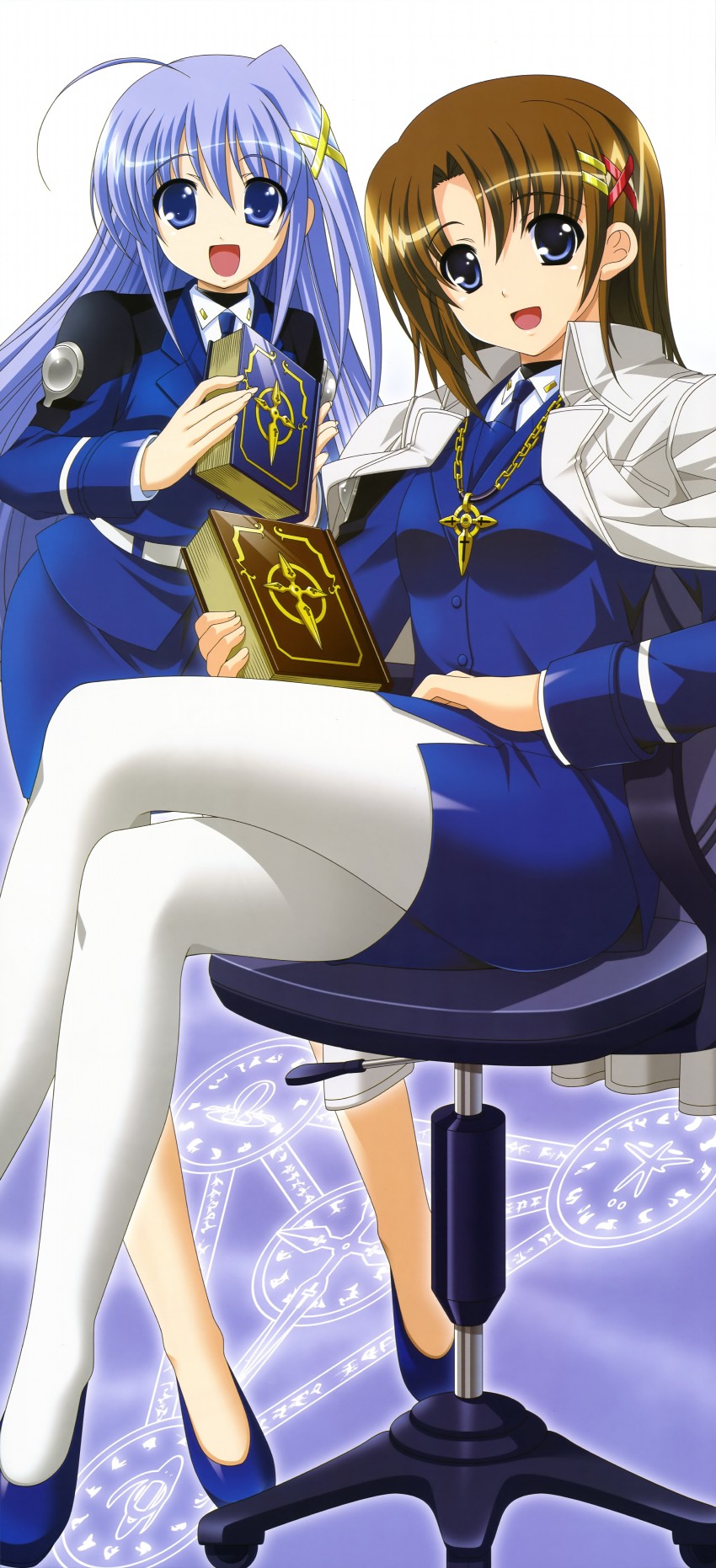yagami hayate, reinforce zwei, schwertkreuz, tome of the night sky, and book of the azure sky (lyrical nanoha and 3 more) drawn by higa_yukari