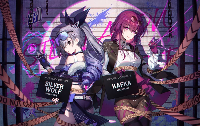 kafka and silver wolf (honkai and 1 more) drawn by lemonpear