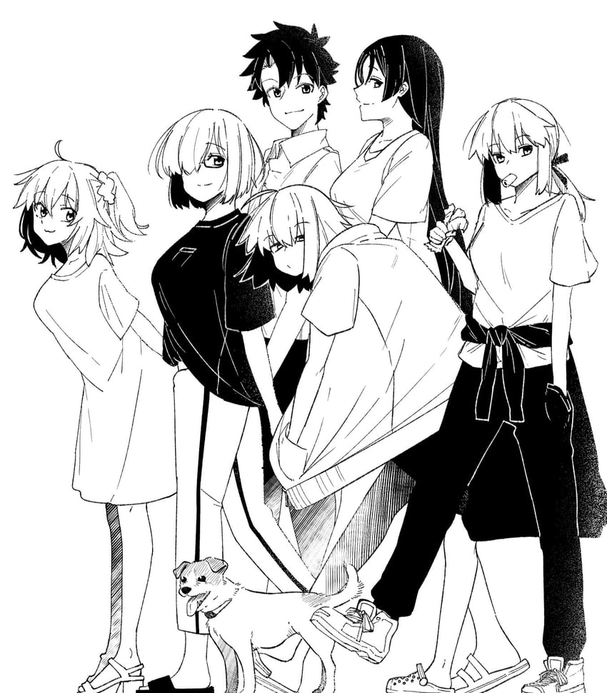 artoria pendragon, mash kyrielight, fujimaru ritsuka, jeanne d'arc alter, saber alter, and 1 more (fate and 1 more) drawn by nonoitou110