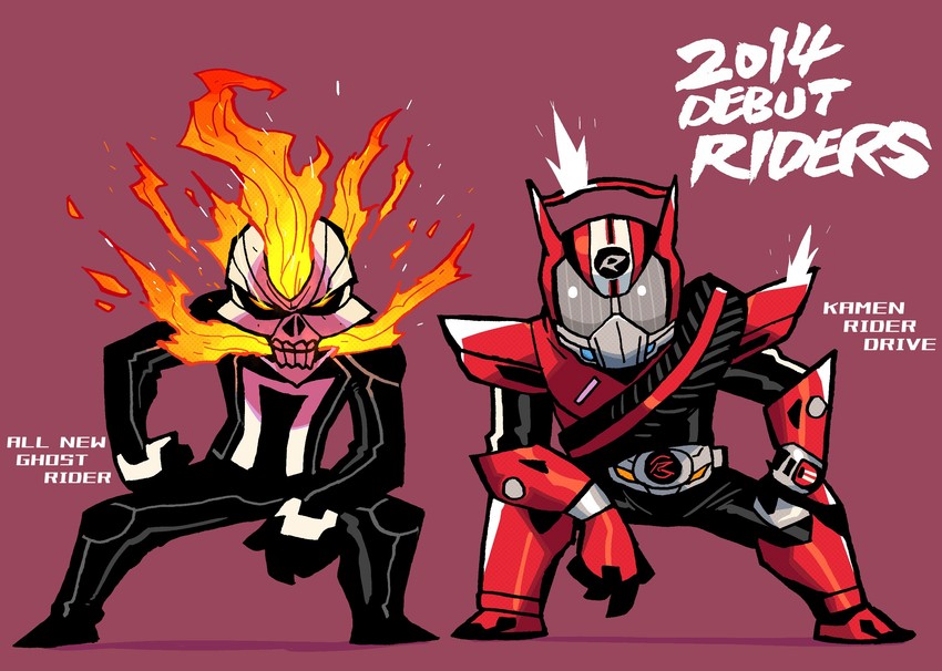 kamen rider drive and ghost rider (marvel and 3 more) drawn by rariatto_(ganguri)
