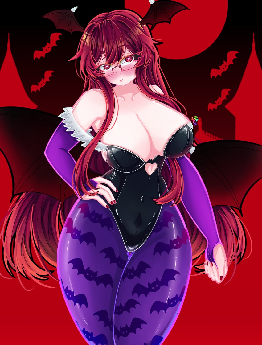 koakuma and morrigan aensland (touhou and 1 more) drawn by nanaii_desu