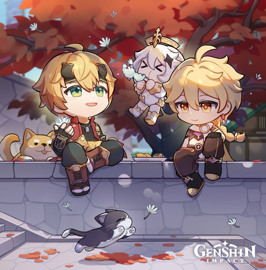 aether, paimon, and thoma (genshin impact)