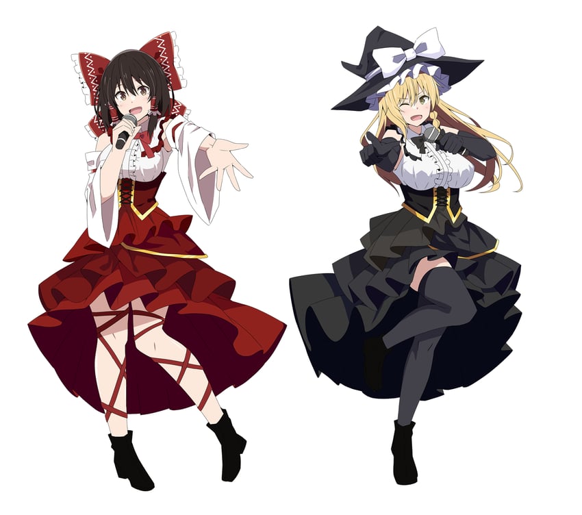 hakurei reimu and kirisame marisa (touhou) drawn by to~fuya