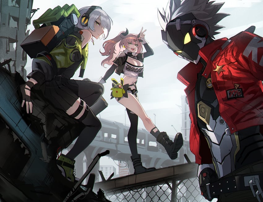 nicole demara, anby demara, amillion, and billy kid (zenless zone zero) drawn by ratatatat74