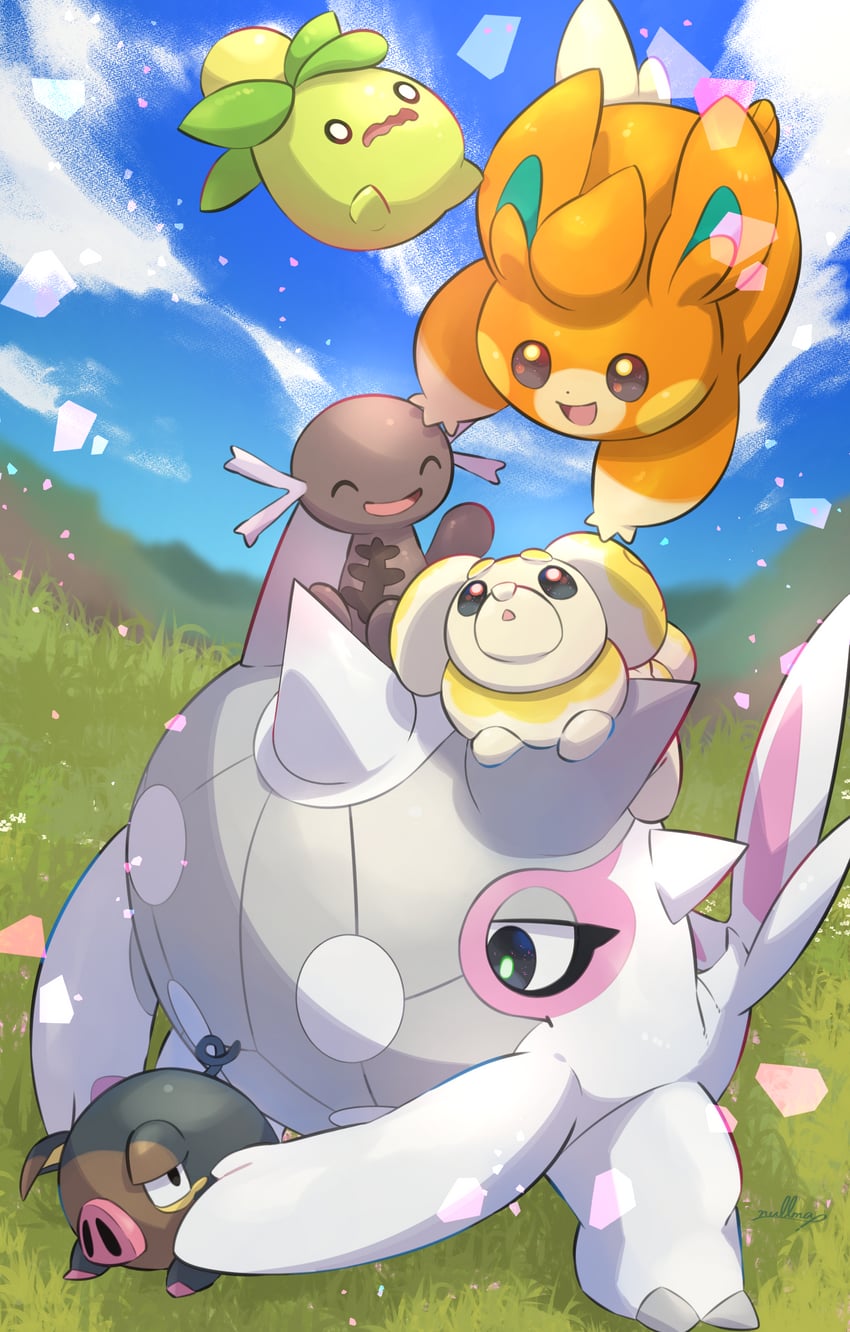 pawmi, paldean wooper, smoliv, fidough, lechonk, and 1 more (pokemon) drawn by nullma
