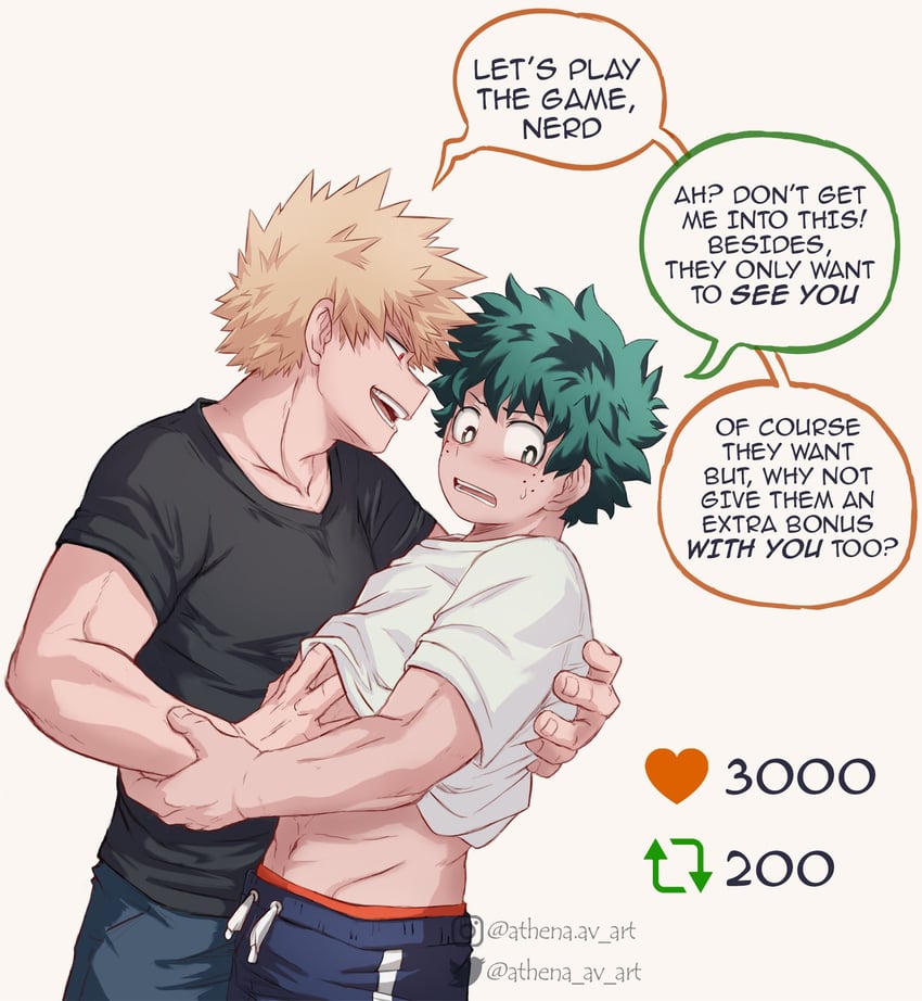midoriya izuku and bakugou katsuki (boku no hero academia) drawn by athena_av