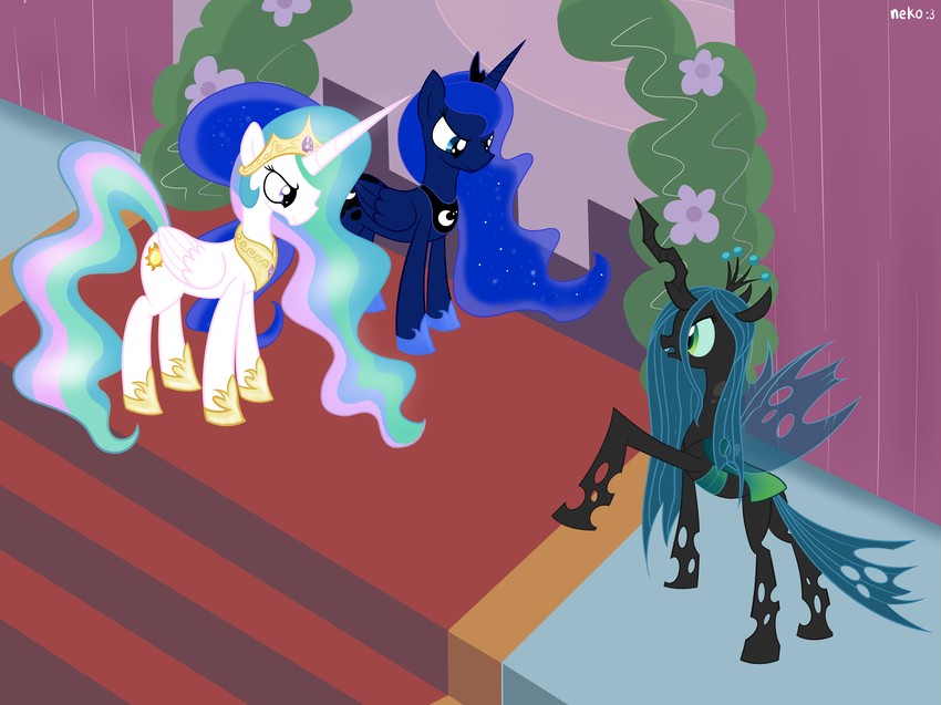 princess luna, princess celestia, and queen chrysalis (my little pony and 1 more) drawn by mcsadat
