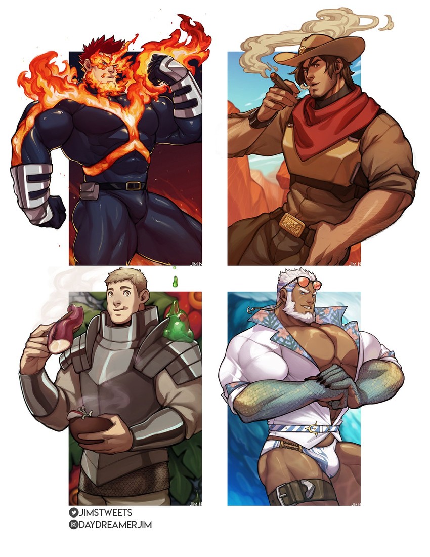 laios touden, endeavor, cassidy, and aegir (boku no hero academia and 4 more) drawn by jimsdaydreams