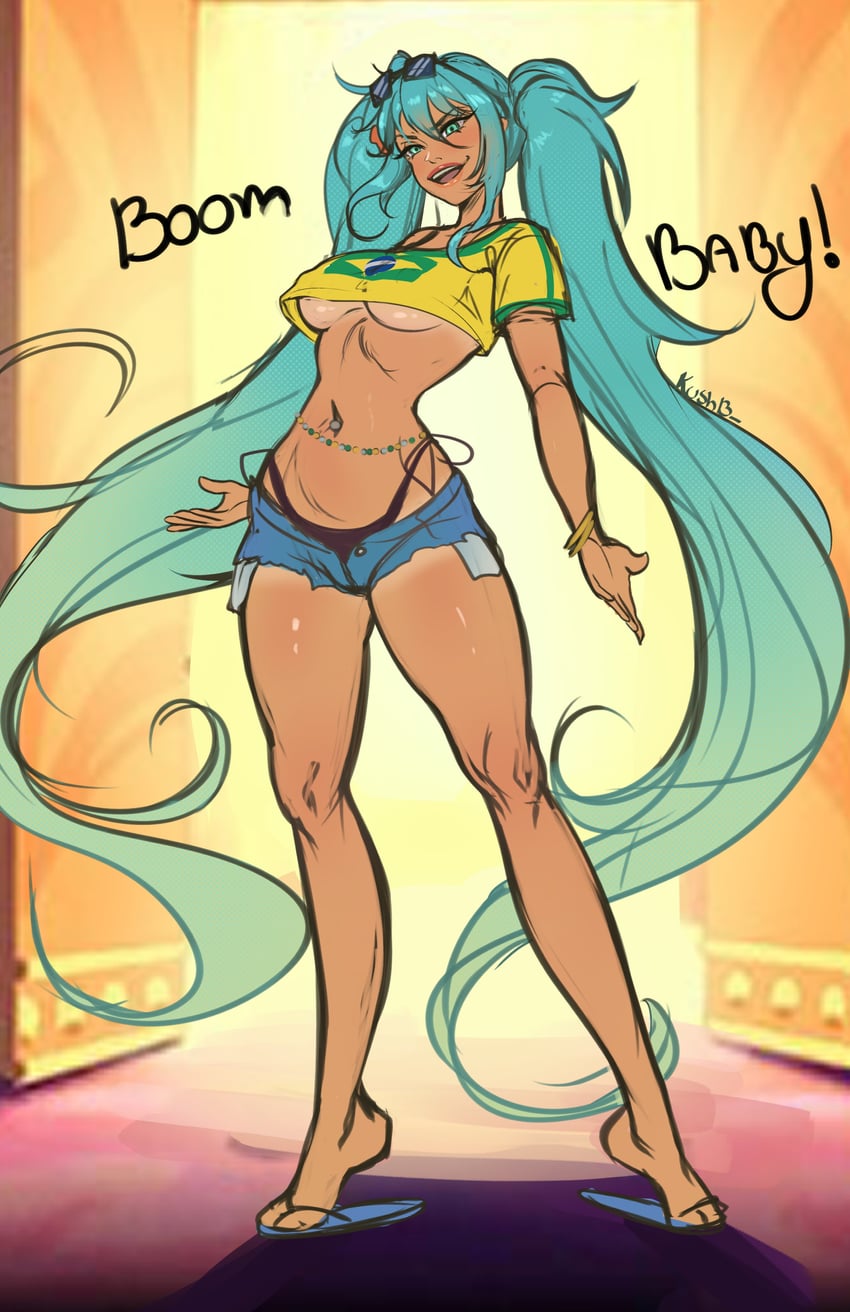 hatsune miku and brazilian miku (vocaloid and 1 more) drawn by kushb