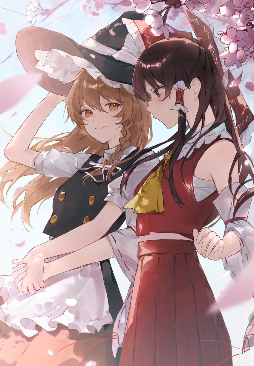 hakurei reimu and kirisame marisa (touhou) drawn by hanaya_(fleur)