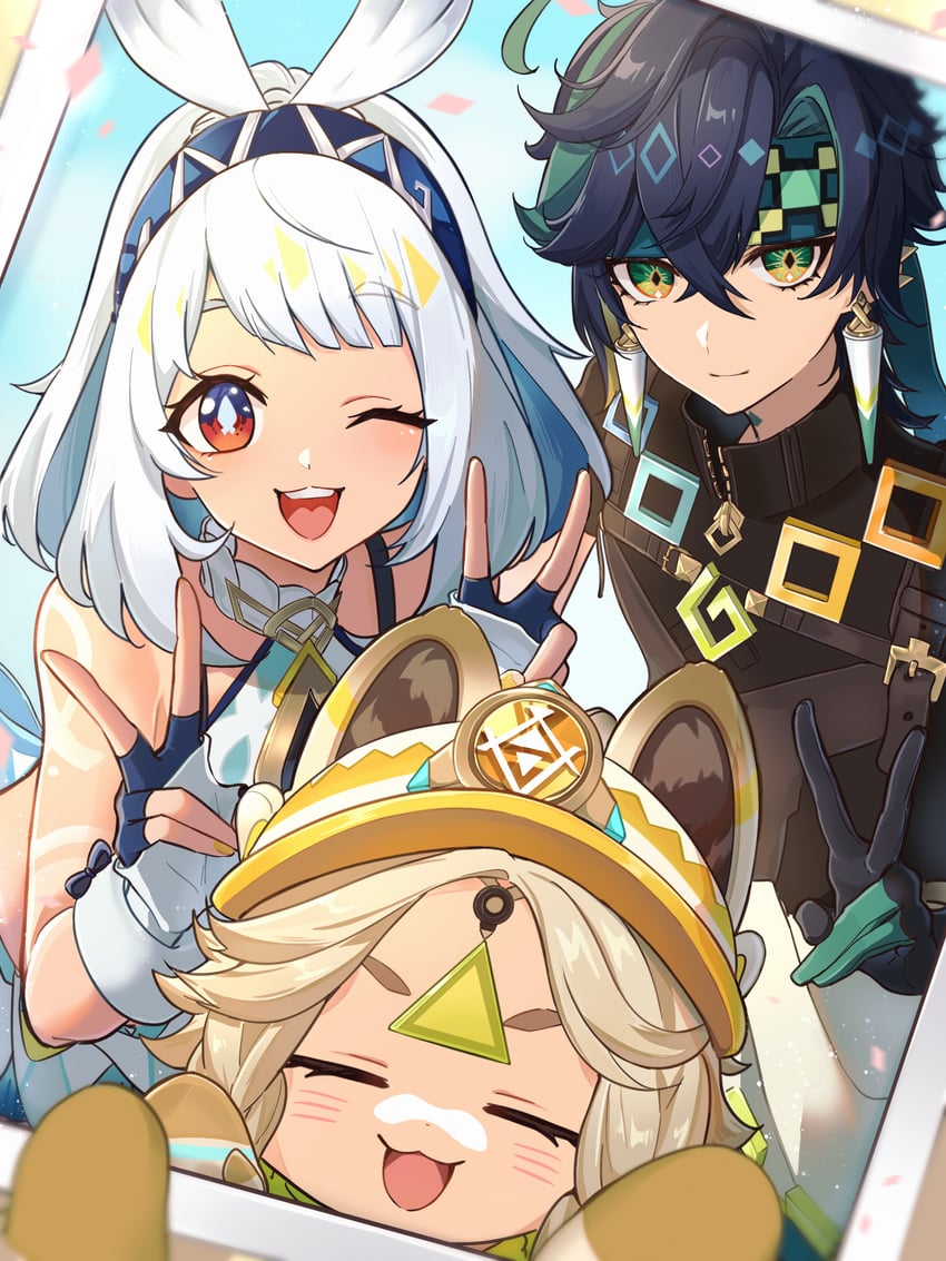 mualani, kinich, and kachina (genshin impact) drawn by kisaragi_(kisaraggg_27)