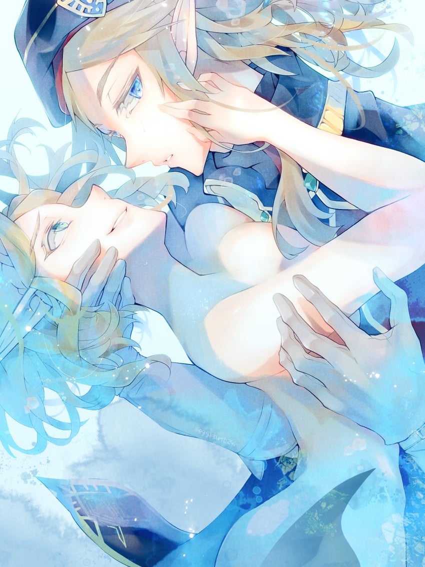 link and princess zelda (the legend of zelda and 1 more) drawn by eggplant24h