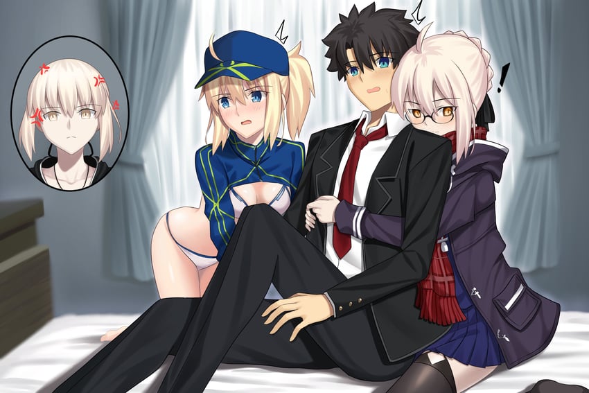 artoria pendragon, fujimaru ritsuka, saber alter, mysterious heroine xx, and mysterious heroine x alter (fate and 1 more) drawn by longdq3008