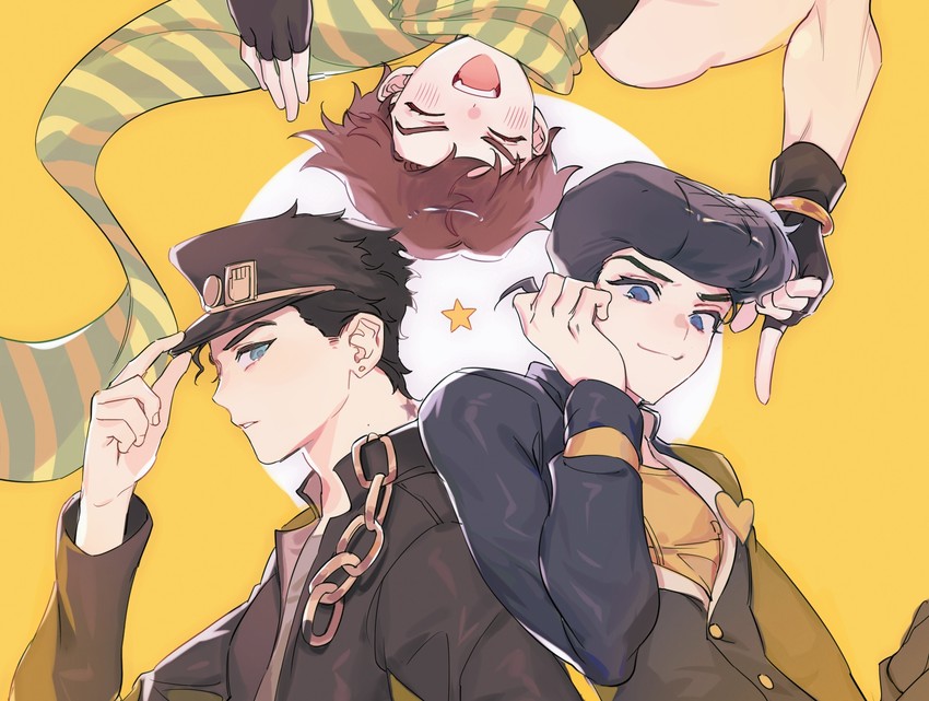 joseph joestar, kujo jotaro, and higashikata josuke (jojo no kimyou na bouken and 3 more) drawn by ningzzz