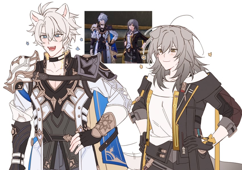 trailblazer, stelle, and phainon (honkai and 1 more) drawn by majunjuu