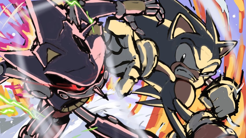 sonic the hedgehog and metal sonic (sonic and 1 more) drawn by banel_springer
