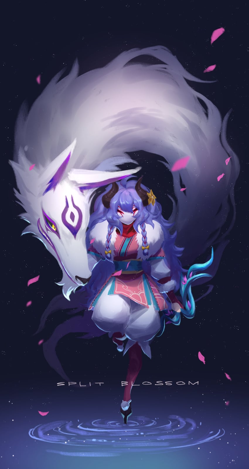 kindred, lamb, wolf, and spirit blossom kindred (league of legends) drawn by wosashimi
