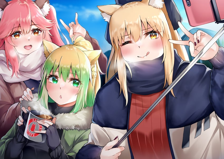 tamamo, tamamo no mae, suzuka gozen, and atalanta (fate and 4 more) drawn by len_(hand_linke)