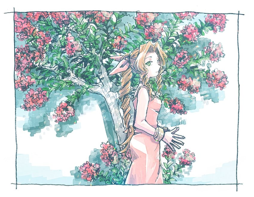 aerith gainsborough (final fantasy and 1 more) drawn by michibata_65