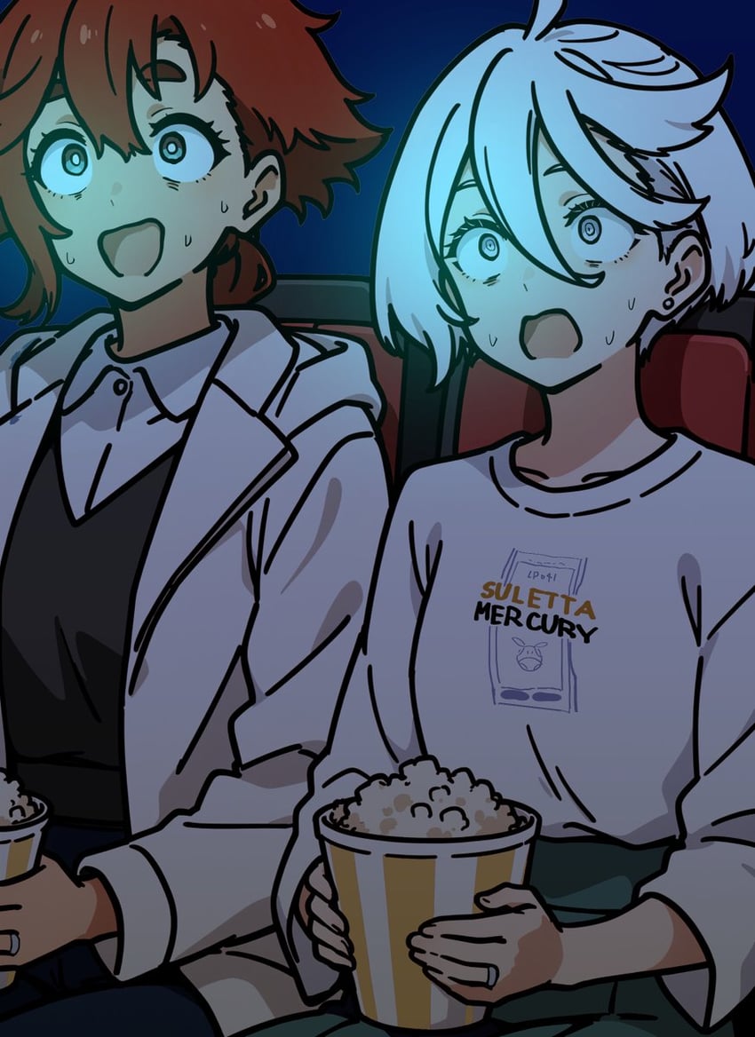 suletta mercury, miorine rembran, and haro (gundam and 2 more) drawn by studio_makagi