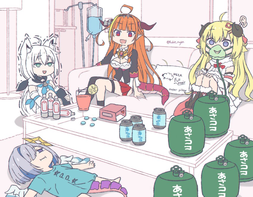shirakami fubuki, amane kanata, kiryu coco, and tsunomaki watame (hololive) drawn by kukie-nyan