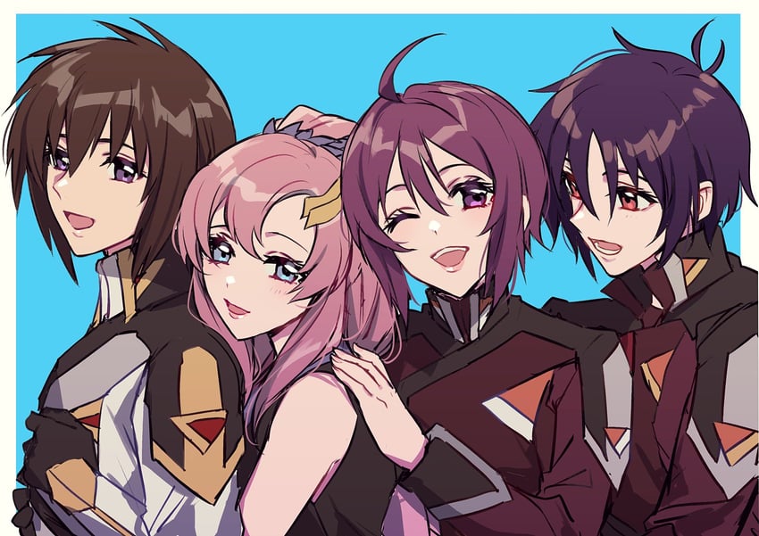 lacus clyne, lunamaria hawke, kira yamato, and shinn asuka (gundam and 2 more) drawn by shousuke