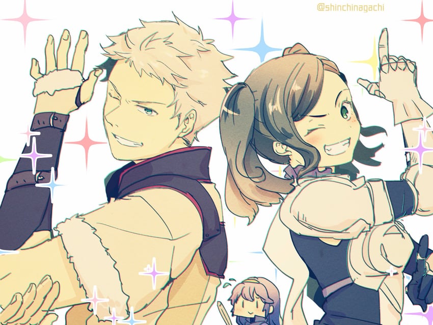 lucina, cynthia, and owain (fire emblem and 1 more) drawn by nishimura_(shinchinagachi)