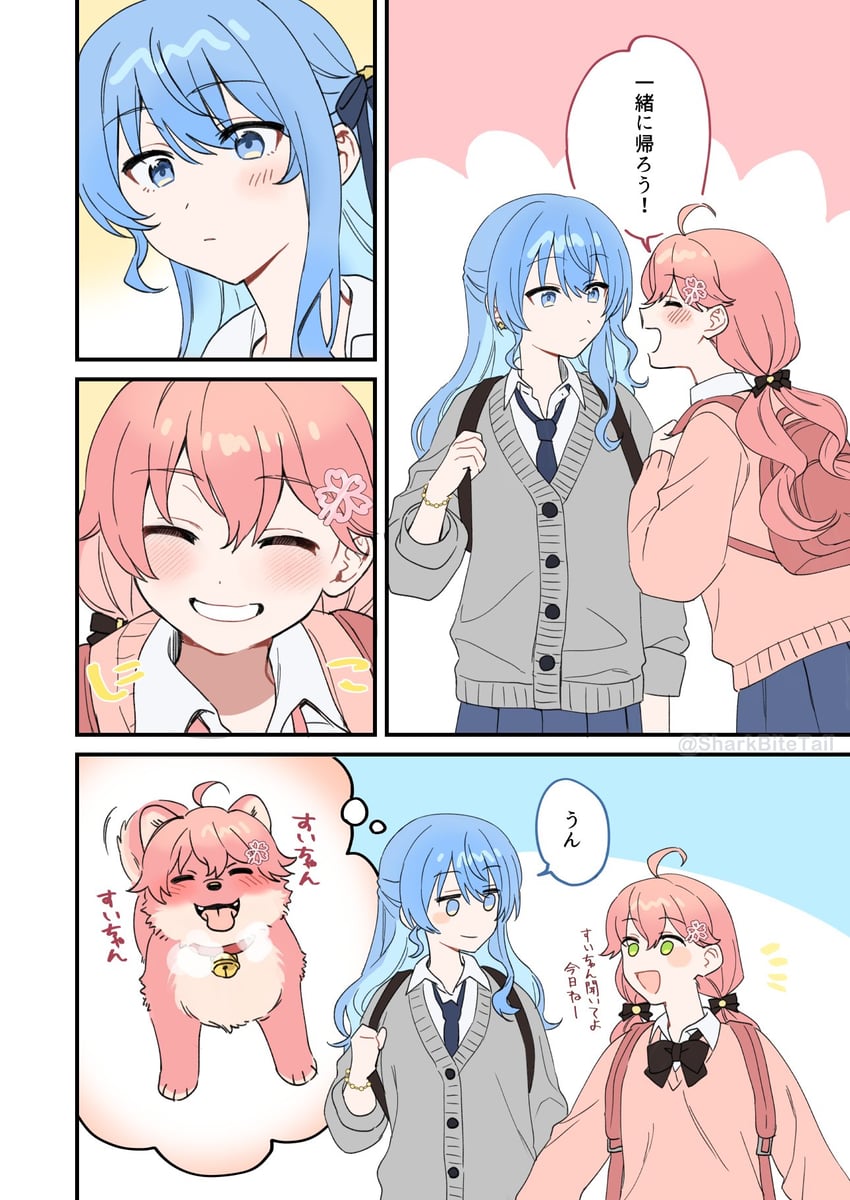 hoshimachi suisei and sakura miko (hololive and 1 more) drawn by melodyguru