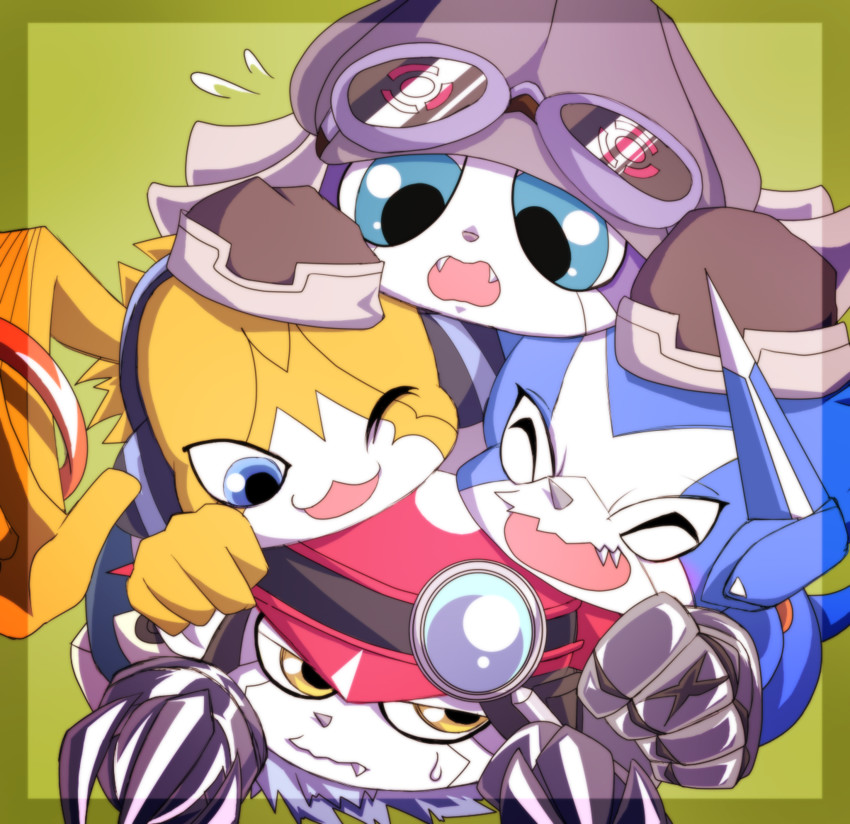 gatchmon, offmon, dokamon, and musimon (digimon and 1 more) drawn by kon'no_haruka