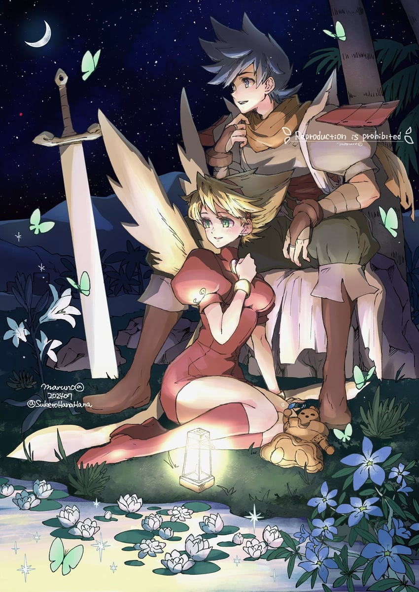 nina and ryu (breath of fire and 1 more) drawn by maruno
