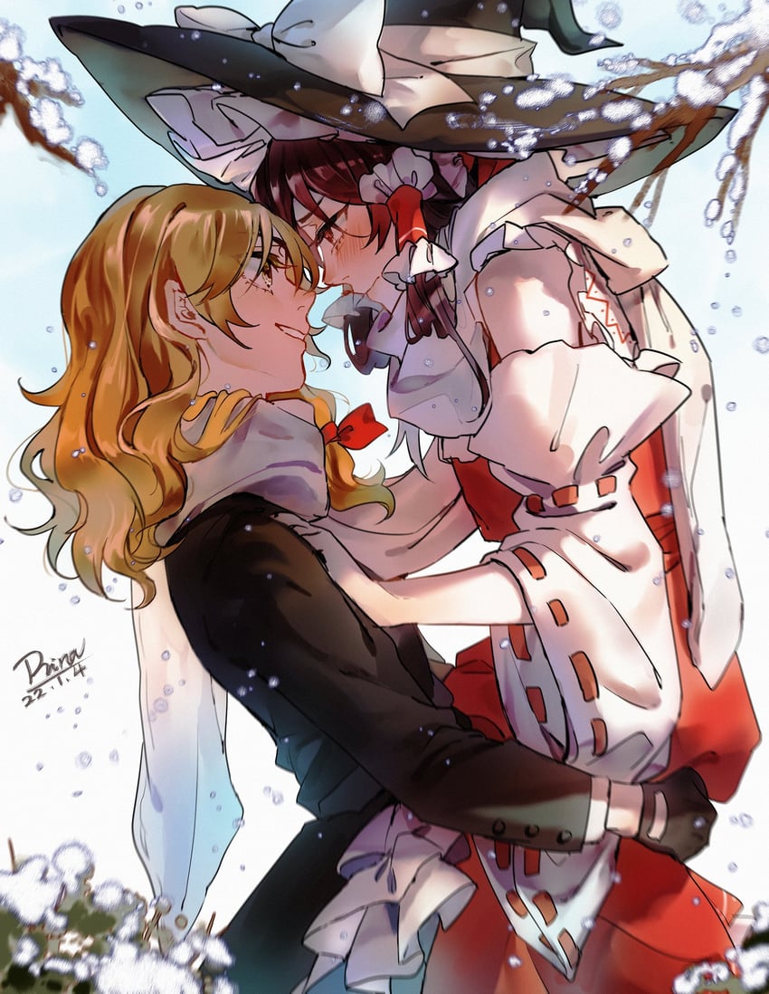 hakurei reimu and kirisame marisa (touhou) drawn by aihara-rina