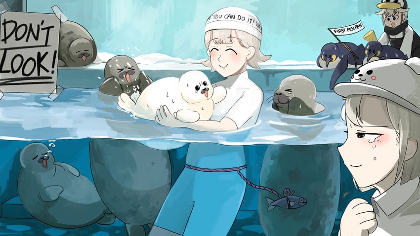 penguin keeper, seal keeper, and polar bear keeper (zookeepers) drawn by diva_(hyxpk)