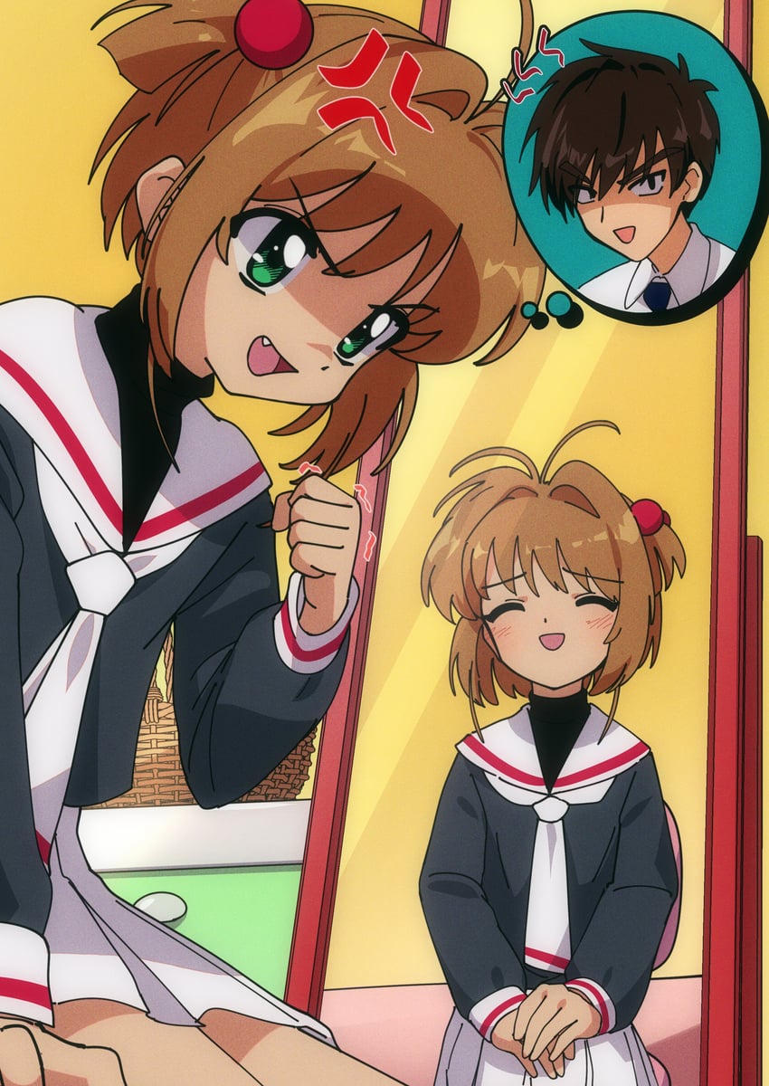 kinomoto sakura, kinomoto touya, and mirror (cardcaptor sakura) drawn by nzeneee