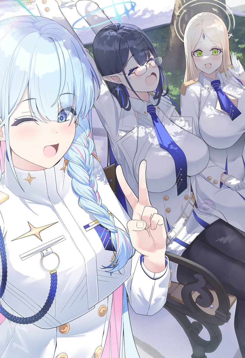 rin, general student council president, and ayumu (blue archive) drawn by giga-tera
