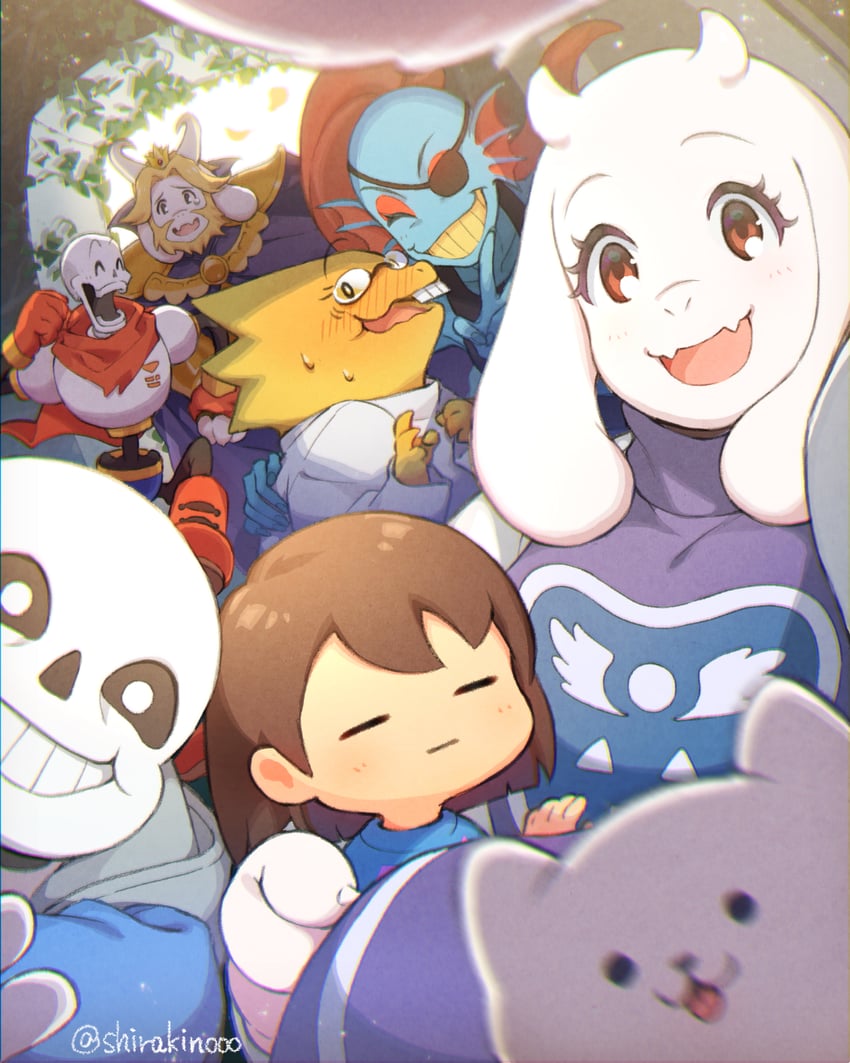 frisk, sans, undyne, papyrus, toriel, and 3 more (undertale) drawn by shirakino